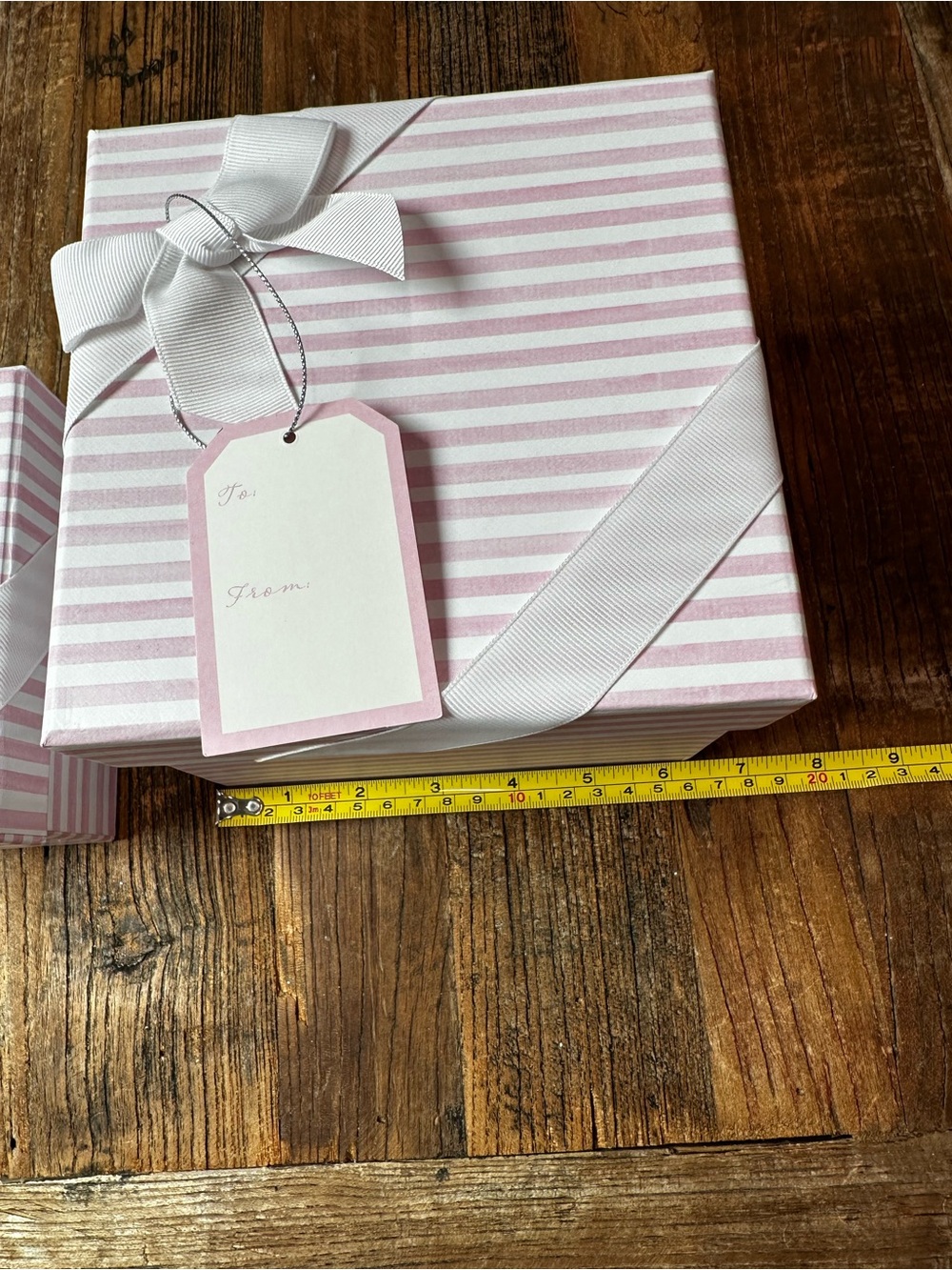 Striped Pink Gift Boxes with Ribbon - Set of 2 - Picture 8 of 14
